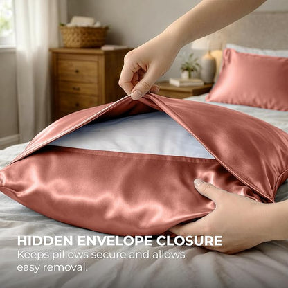 Satin Pillowcase 2 Pack - Queen Size (20"x30", Blush Pink) - Silky Pillow Cases for Hair and Skin - Satin Pillow Covers with Envelope Closure - Extra Soft Premium Microfiber