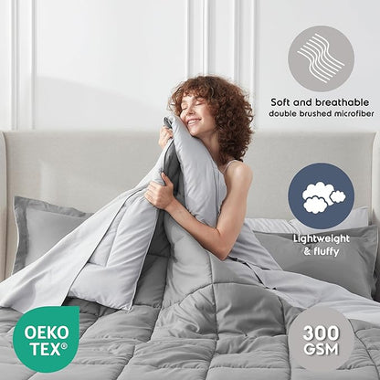 Nestl 7 Piece Queen Comforter Set – Grey Reversible Bed in a Bag – Complete Queen Size Bedding Set with Sheets, Pillowcases and Shams
