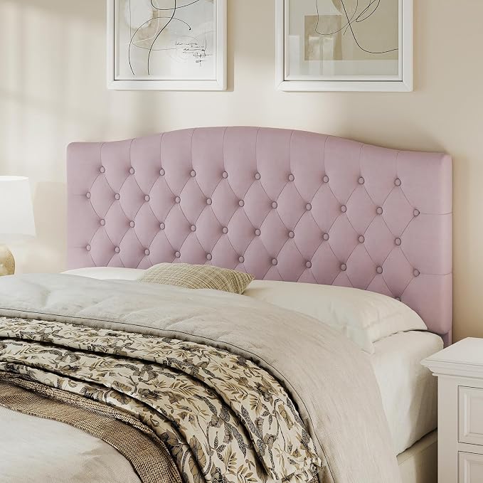 Queen Headboard Only, Upholstered Headboard for Adjustable Bed Velvet Tufted Queen/Full Size Wall Mounted Head Board with Solid Wood Legs Head Board, Pink