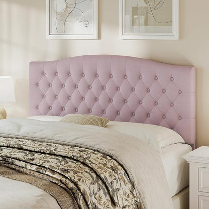Queen Headboard Only, Upholstered Headboard for Adjustable Bed Velvet Tufted Queen/Full Size Wall Mounted Head Board with Solid Wood Legs Head Board, Pink