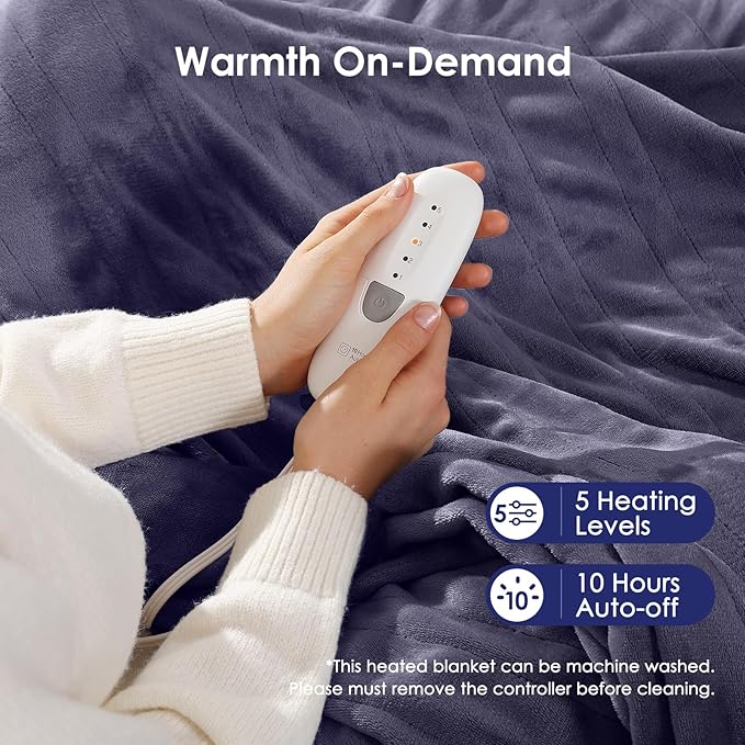 Heated Blanket Full Electric Blanket 72X84in - Fast Heating Blanket for Adults Ultra Soft Flannel Blankets with 5 Heat Levels & 10 Hrs Timer, Machine Washable, Bed Warm Blanket for Winter, Purple