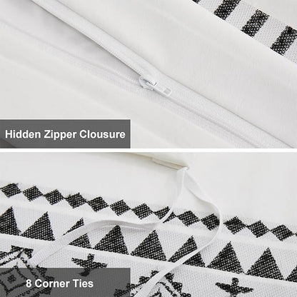Oli Anderson Boho Duvet Cover Set King Size, Black and White Color Clash 3 PCS Microfiber Bedding Set, Durable and Super Soft Duvet Covers with Zipper and Ties, 104"*90"