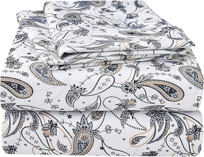 JSD Grey Paisley Printed Sheet Set King Size, 4 Piece Soft Retro Pattern Microfiber Sheets Extra Deep Pocket
