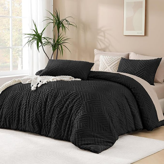 Andency Oversized King Comforter 120''x120'', 3 Pieces Black Super King Boho Bedding Set & Collections, All Season Soft Farmhouse Tufted Fluffy Bed Set (1 Comforter, 2 Pillowcases)
