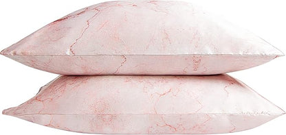 NTBAY 2 Pack Satin Standard Pillowcases for Hair and Skin, Luxurious and Silky Marbling Printed Pillow Cases with Envelope Closure, 20x26 Inches, Red