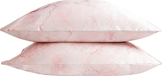 NTBAY 2 Pack Satin King Pillowcases for Hair and Skin, Luxurious and Silky Marbling Printed Pillow Cases with Envelope Closure, 20x36 Inches, Red
