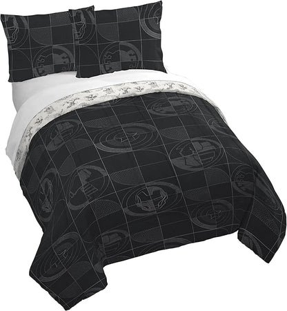 Jay Franco Kids Duvet Cover Set with Sham & Pillowcase – Ultra-Soft Bedding for Room Decor, Cover ONLY Comforter NOT Included, Black - Marvel Comics, 3 Piece Queen