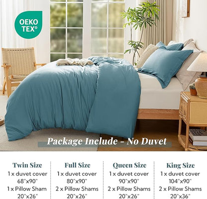 MILDLY Super Soft Duvet Cover - 100% Washed Microfiber Grayish Blue Comforter Cover Set 3 Pieces with Zipper Closure & Corner Ties (No Comforter)