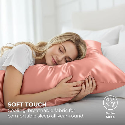 Pure Bedding Satin Pillowcase 2 Pack - King Size (20"x40", Blush Pink) - Silky Pillow Cases for Hair and Skin - Satin Pillow Covers with Envelope Closure - Extra Soft Premium Microfiber