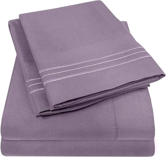 1500 Supreme Collection Twin Sheet Sets Plum - 3 Piece Bed Sheets and Pillowcase Set for Twin Mattress - Extra Soft, Elastic Corner Straps, Deep Pocket Sheets, Twin Plum