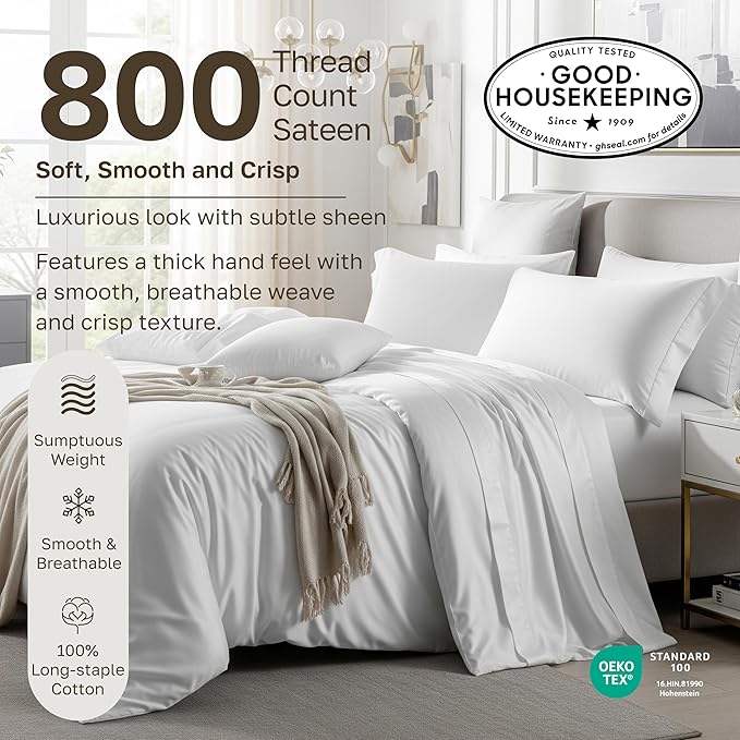 California Design Den Pillow Cases Standard Size Set of 2-800 Thread Count Sateen, Natural 100% Cotton Pillowcases, Fits Standard & Queen Pillows - Beige