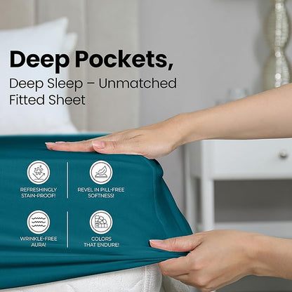 Utopia Bedding Queen Fitted Sheet - Bottom Sheet - Deep Pocket - Soft Microfiber - Shrinkage and Fade Resistant - Easy Care -1 Fitted Sheet Only (Denim Blue)