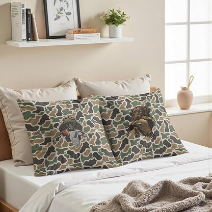 Vintage Camo Labrador Retriever Mallard Duck Throw Pillow Covers 18x18 Set of 2, Dog Hunting Pillowcase, Camouflage Farm Animal Decorative Pillow Covers,Camouflage Wild Animal Decor
