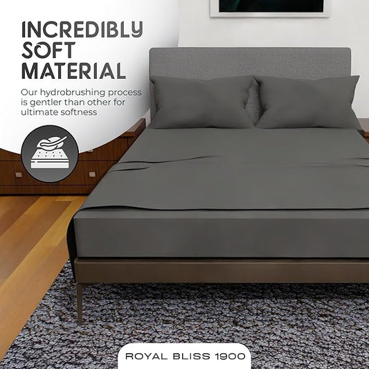 Royal Bliss King Size Sheets Set - 4 Piece Bedding - Wrinkle Free - Double Brushed, Deep Pocket Set, Cooling Sheets (Dark Grey, King)