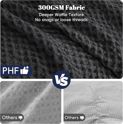 PHF Ultra Soft Waffle Weave Comforter Set California King Size, 3 Pieces Lightweight Breathable Comfy Bedding Set, Comfy Textured 1 Comforter with 2 Pillow Shams, Black