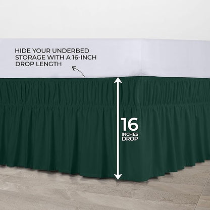 Utopia Bedding Queen Elastic Bed Ruffle - Easy Wrap Around Ruffle - Microfiber Bed Skirt with Adjustable Elastic Belt 16 Inch Tailored Drop - Hotel Quality Bedskirt, Fade Resistant (Queen, Emerald)