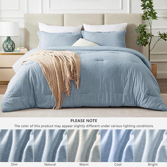 CozyLux California King Comforter Set, 3 Pieces Blue Soft Luxury Cationic Dyeing Cal King Comforter Bedding Set, Breathable Lightweight Bed Sets with 1 Down Alternative Comforter and 2 Pillow Shams