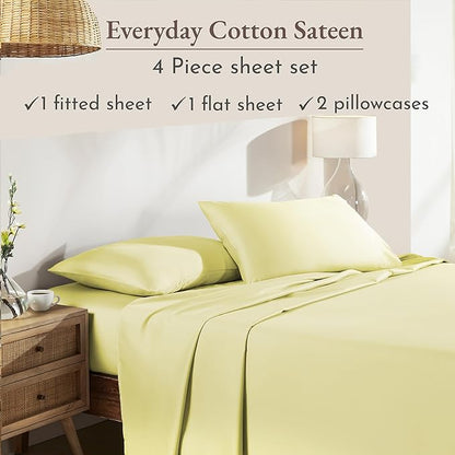 California Design Den Natural 100% Cotton Queen Sheet Set - Soft Sateen Weave, Deep Pockets, Breathable and Durable Bedding Queen Size (Buttery Yellow)