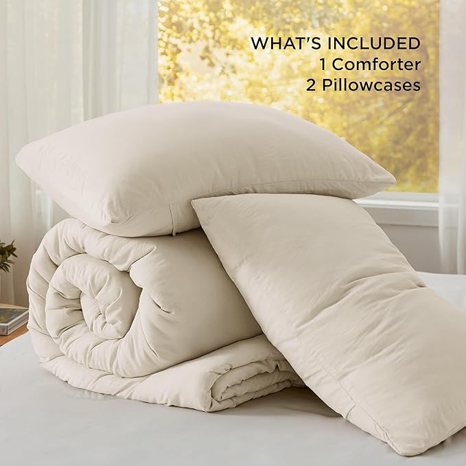Bedsure King Comforter Set, Cream Soft Prewashed Bedding for All Seasons, 3 Pieces GentleSoft™ Bed Set, 1 Lightweight Comforter (104"x90") and 2 Pillowcases (20"x36")