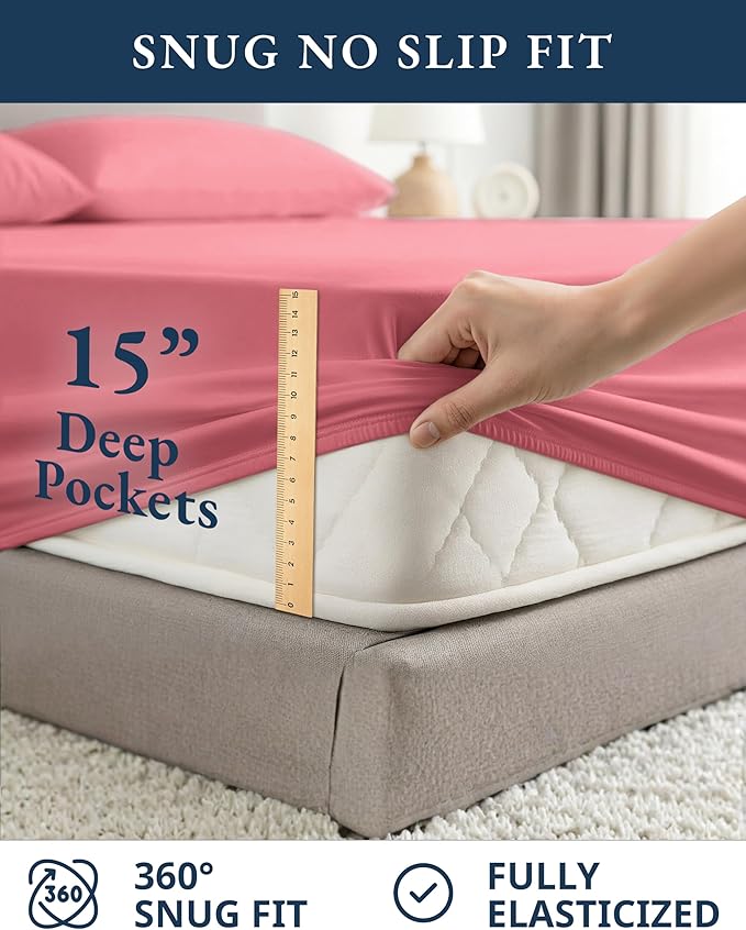 LANE LINEN 100% Organic Cotton Bed Sheets Full Size, Fully Elasticized Sustainably Produced Soft & Comfy, Machine Washable Naturally Cooling Full Sheet Deep Pocket Bedding - Mineral Red