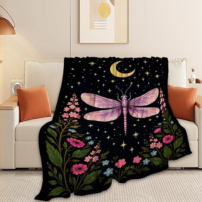 Gothic Dragonfly Blanket Super Soft Warm Fluffy Fleece Flannel Insect Throw Blanket Cozy Fuzzy Plush Stuff Bedding Blankets Gifts for Women Kids Boys Girls Adults 50"X40"