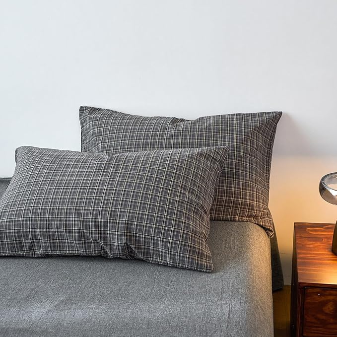 Plaid Duvet Covers Twin XL Grey Washed Cotton Comforter Cover Twin XL Patterned Soft Checkered Boho Duvet Cover Set with Hidden Zipper Vintage Cute Bedding Set Farmhouse Duvet Protector