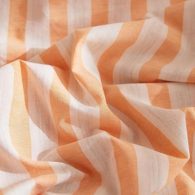EAVD Retro Striped Duvet Cover Set Full Soft 100% Washed Cotton 3-Piece Boho White Orange Vertical Striped Bedding Set with 2 Pillowcases Modern Geometric Pattern Comforter Cover with Zipper Closure