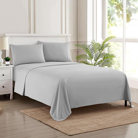Queen Size Bed Sheets - Breathable Luxury Sheets with Full Elastic & Secure Corner Straps Built In - 1800 Supreme Collection Soft Deep Pocket Bedding, Sheet Set, EXTRA DEEP pocket - Queen, Silver