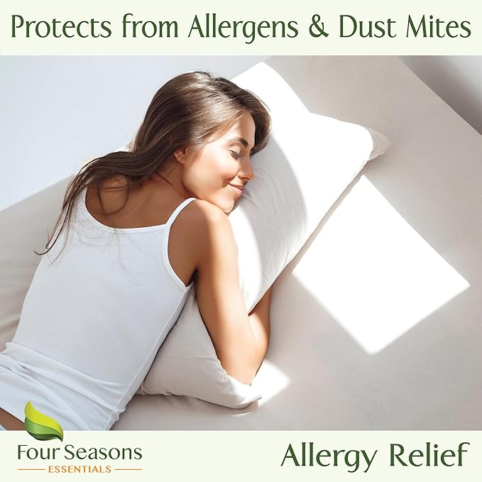 Four Seasons Essentials Body Size Waterproof Pillow Protector (Set of 1) - Natural Viscose derived from Bamboo Pillow Covers - Hypoallergenic Dust Proof Zippered Encasements for 20" x 54" Pillows