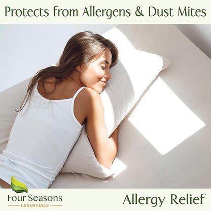 Four Seasons Essentials Body Size Waterproof Pillow Protector (Set of 1) - Natural Viscose derived from Bamboo Pillow Covers - Hypoallergenic Dust Proof Zippered Encasements for 20" x 54" Pillows