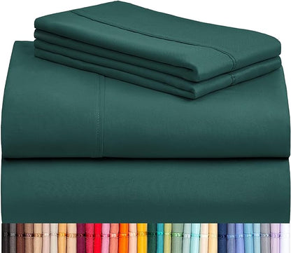 LuxClub 4 PC Full Sheet Set, Breathable Luxury Bed Sheets, Deep Pockets 18" Wrinkle Free Cooling Bed Sheets Machine Washable Hotel Bedding Silky Soft - Emerald Full