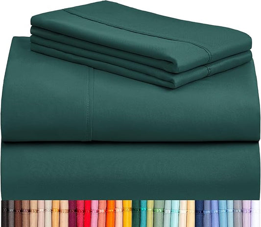 LuxClub 4 PC King Sheet Set, Breathable Luxury Bed Sheets, Deep Pockets 18" Wrinkle Free Cooling Bed Sheets Machine Washable Hotel Bedding Silky Soft - Emerald King
