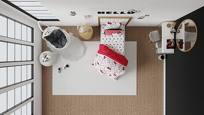 Hello Kitty Polka Dot Bedding 5 Piece Super Soft Comforter and Sheet Set with Sham, Twin, (Officially Licensed Product) by Franco Collectibles