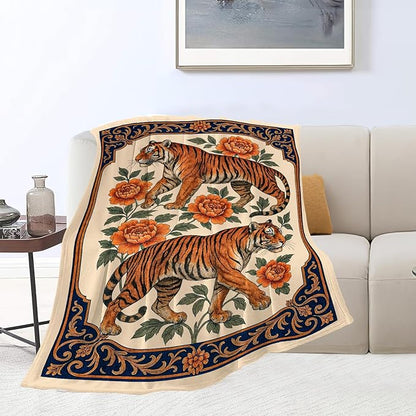 Tiger Blanket Super Soft Warm Fluffy Fleece Flannel Asian Oriental Animal Throw Blanket Cozy Fuzzy Plush Stuff Bedding Blankets Gifts for Women Kids Boys Girls Adults 80"X60"