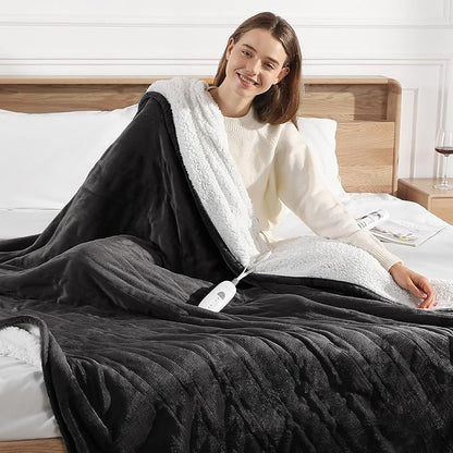 Heated Throw Heating Blanket 50''X60'' - Electric Throw Soft Plush Sherpa with 5 Heating Level & 4 Hour Auto Off, ETL Certified & Overheat Protection, Warm Gifts for Grandma (Charcoal Gray)