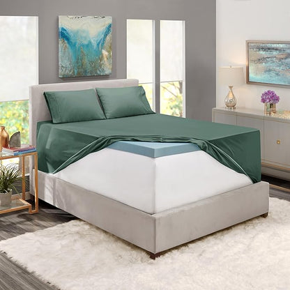 Nestl California King Size Sheet Set, 4 Piece Extra Deep Pocket (18-24 inches), Microfiber, Hotel Luxury, Soft, Breathable, Wrinkle-Free, Easy to Care, Forest Green