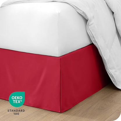 Bare Home Twin XL Bed Skirt - 15-Inch Tailored Drop Easy Fit - Bed Skirt for Twin Extra Long Beds - Center & Corner Pleats (Twin XL, Red)