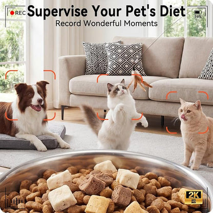 Automatic Cat Feeder with 2K Camera: 5G WiFi Automatic Dog Feeder | Night Vision, Two-way Audio, Voice Recording, 304 Stainless Steel Bowl, 6L Large Capacity, Detachable for Easy Clean -24 Cups
