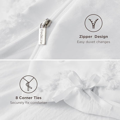 Bedsure Boho Duvet Cover Cal King Size, Soft & Comfortable Elegant Design Boho Bedding for Decoration, Machine Washable Comforter Cover for All Seasons,Includes 1 Duvet Cover & 2 Pillow Shams,White