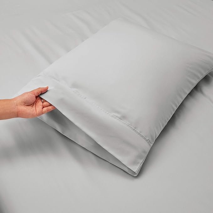 Hearth & Harbor Luxury Soft 6 Piece Bed Sheet Set Extra Deep Pocket Fitted Sheets Fits Mattress up to 21", Double Brushed Bedding, Split King Size, Silver