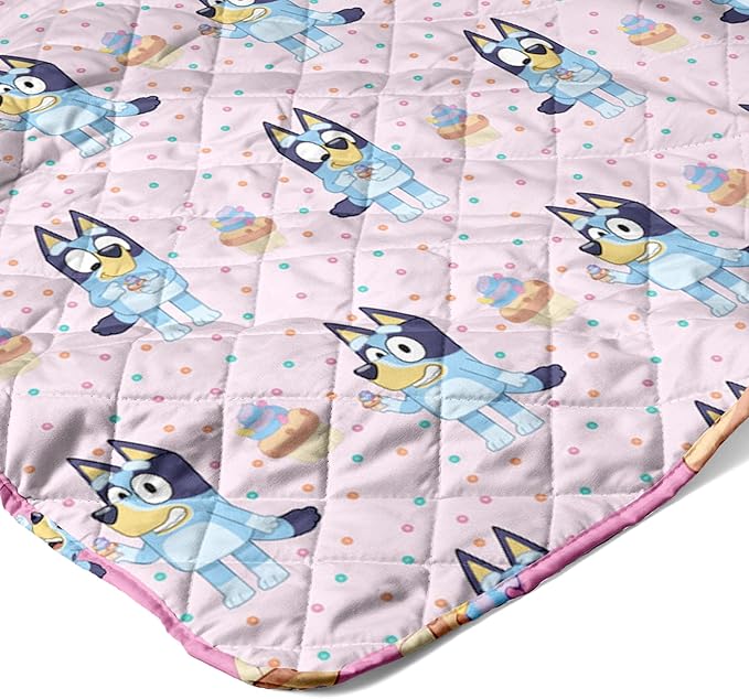 Northwest Bluey Cupcake Stars Quilted Reversible Throw Blanket – Official BlueyThrow Blanket, for Any Kid - Bed, Couch, or Playroom, 60 x 80 Inches