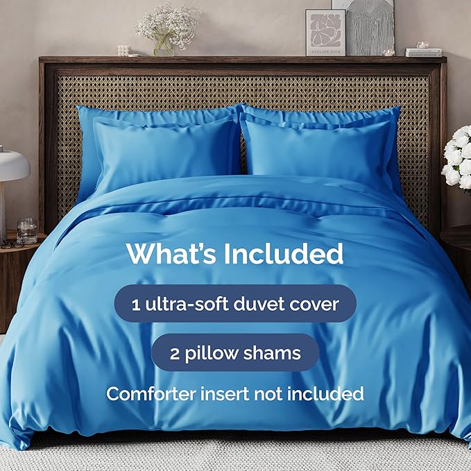 Duvet Cover Full Size Set - Extra Soft Full Duvet Cover 80" x 90" with 2 Pillow Shams - Hotel Luxury, Easy Care & Fade Free w/ Zipper Closures & Ties - All Season, Comfy and Breathable (Royal Blue)