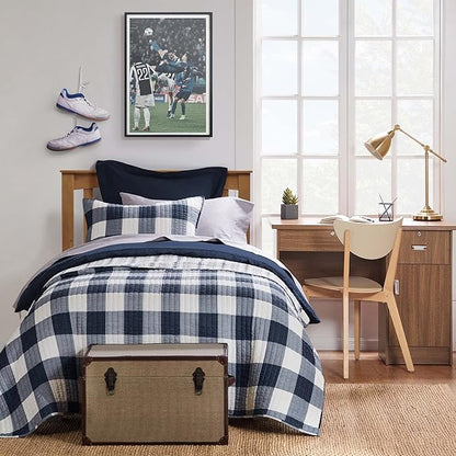 Levtex Home - Camden Quilt Set -Twin/Twin XL Quilt (68 x 86 in.) + One Standard Pillow Sham (26 x 20 in.) - Buffalo Check in Navy and Cream - Reversible Pattern - Cotton