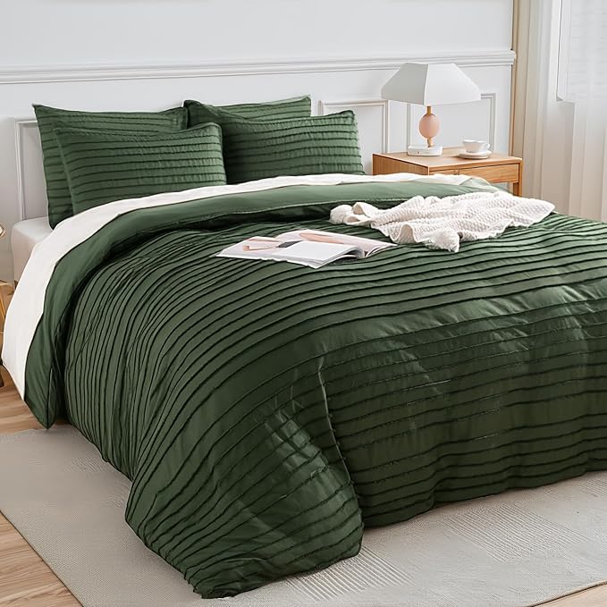 NEXHOME PRO Duvet Cover,3 Pieces Boho Tufted Duvet Cover Set, Soft and Lightweight 100% Washed Microfiber Comforter Cover Set(Forest Green,104 x 98)-No Comforter