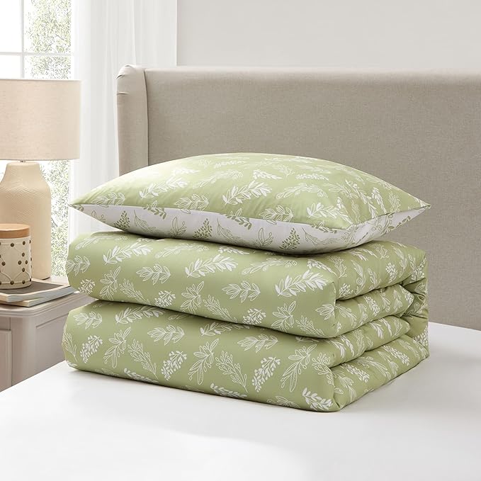 Nestl Twin/Twin XL Comforter Set - Sage Green Bed in a Bag Twin, 2 Pieces Reversible Bed Set, Soft Floral Bedding Set for College Dorm, All Season Botanical Comforters with Pillow Sham