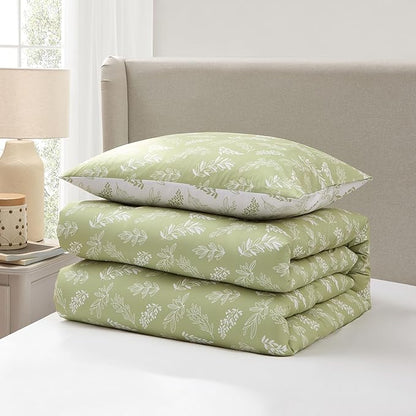 Nestl Twin/Twin XL Comforter Set - Sage Green Bed in a Bag Twin, 2 Pieces Reversible Bed Set, Soft Floral Bedding Set for College Dorm, All Season Botanical Comforters with Pillow Sham