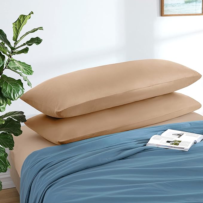 MILVOWOC 2Pcs Brushed Microfiber Body Pillowcases - 20 x 48 Inch, Camel Pillow Case Set Non Slip Envelope Pillow Cover with Moisture Absorption and Anti-Wrinkle