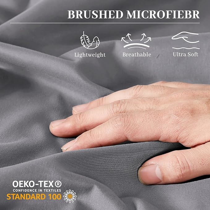 YIYEA Pillow Cases Queen Size Set of 4, Ultra Soft 1800TC Hotel Quality Double Brushed Microfiber Embroidered Pillowcases, Envelope Closure, Fade Resistant (20"x30", Medium Grey)