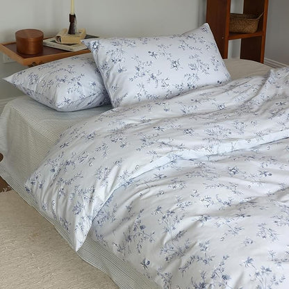 HighBuy Blue Floral Comforter Set Twin XL Size French Country Style Comforters Smooth Soft for Teen Girls 3 Piece Boho Bedding Comforters with 2 Pillowcases,Easy Care Gifts