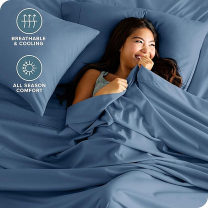 Bare Home Full XL Sheet Set - 1800 Ultra-Soft Microfiber Full Extra Long Bed Sheets - Double Brushed - Deep Pockets - Easy Fit - 4 Piece Set - Bedding Sheets & Pillowcases (Full XL, Coronet Blue)